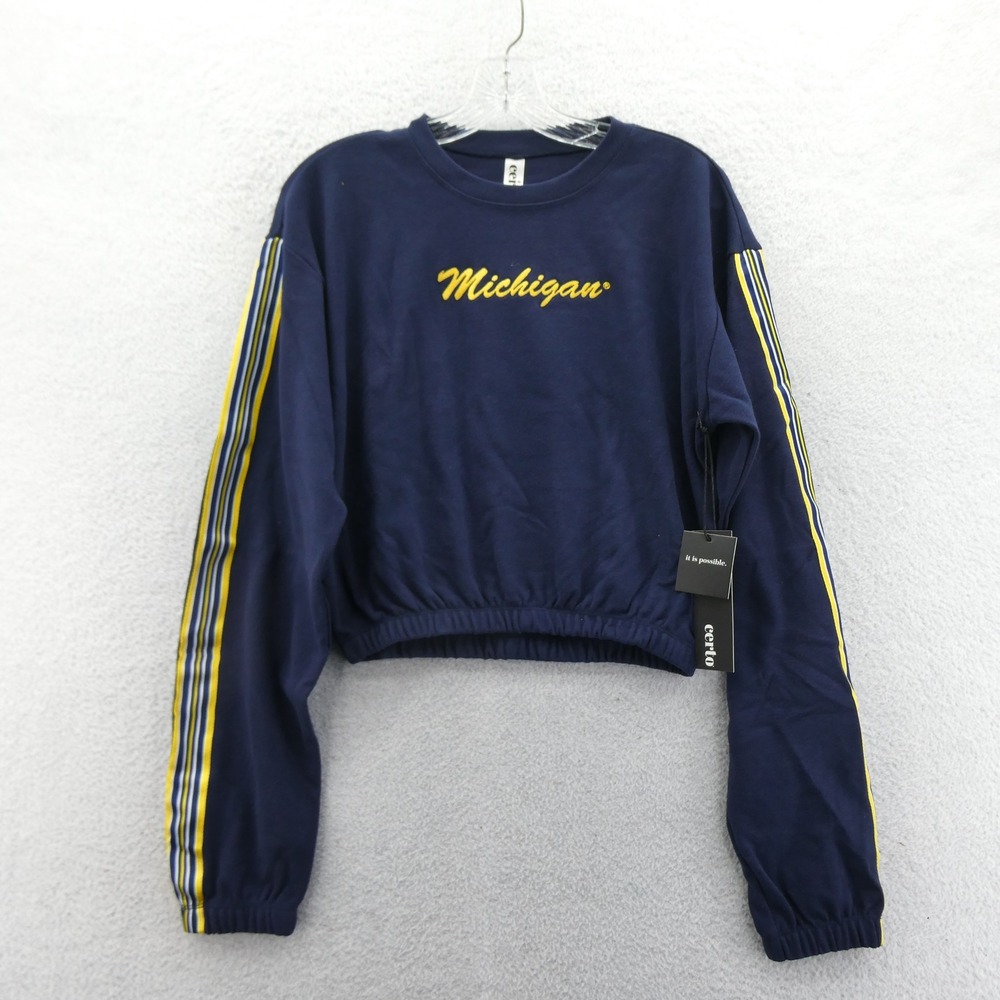 Certo Sweatshirt Womens Medium Michigan Wolverines Navy Blue Cropped Striped Tag